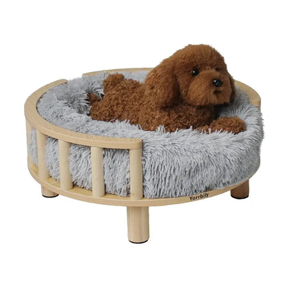 Modern Pet Lounge: Wooden Round Bed with Cushion for Cats or Small Dogs - Shopinapets