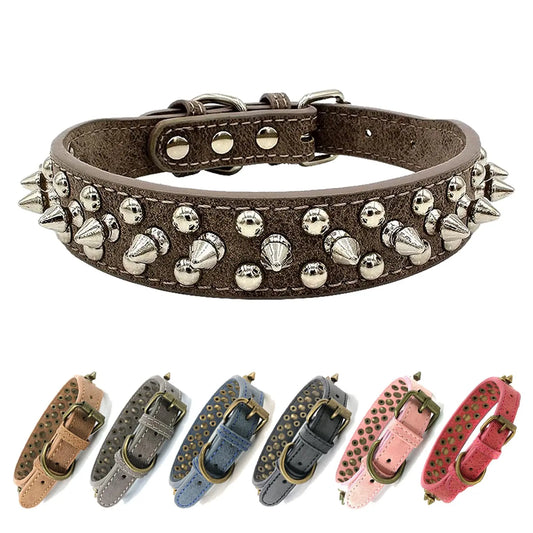 Studded Anti-Bite Dog Collar - Chrome Cone Studs (Grey XS) - Shopinapets