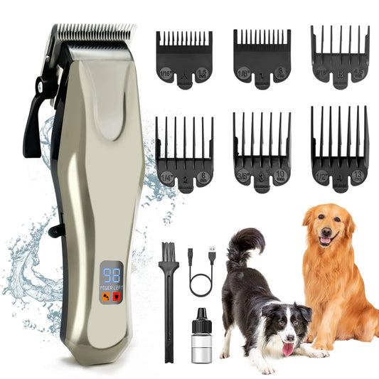 ProTrim Gold Dog Grooming Clippers - Rechargeable, Low Noise with LCD Display - Shopinapets