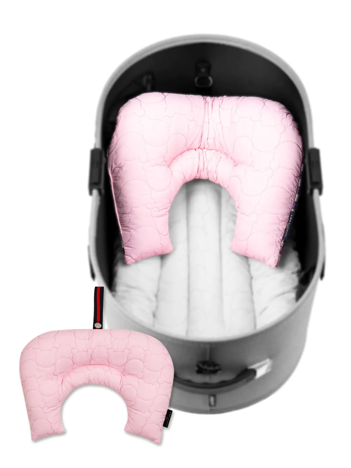 Pink car seat cover on a Pet car seat with a white background