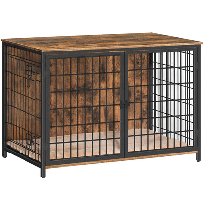 Wooden pet crate with metal bars on a white background