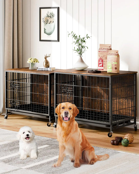 Deluxe Wood Kennel -Dual Door- Dog Crate with Wheels - Shopinapets  Deluxe Wood Kennel -Dual Door- Dog Crate with Wheels Shopinapets #