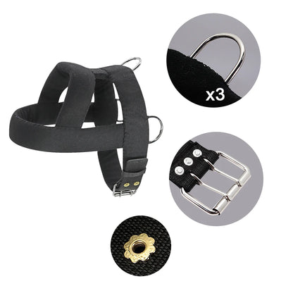 A chin-up support band featuring three hooks and a metal buckle.