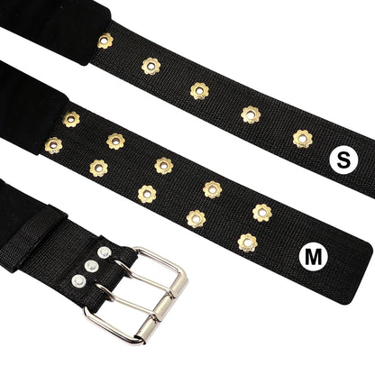 Marked S and M, these two black hernes have silver grommets and a metal buckle on one end.