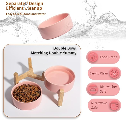 Elevated Double Ceramic Pet Bowl Set - Anti-Slip Bamboo Base - Shopinapets  Elevated Double Ceramic Pet Bowl Set - Anti-Slip Bamboo Base Shopinapets #