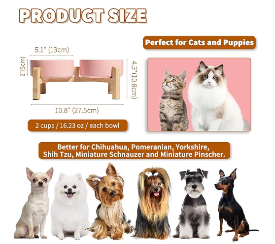 Elevated Double Ceramic Pet Bowl Set - Anti-Slip Bamboo Base - Shopinapets  Elevated Double Ceramic Pet Bowl Set - Anti-Slip Bamboo Base Shopinapets #