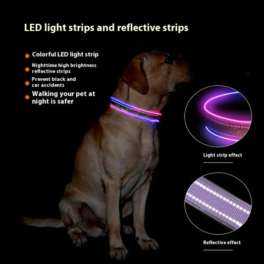 LED Pet Luminous Printing Reflective Stripe USB Charging Shiny Dog Collar - Shopinapets  LED Pet Luminous Printing Reflective Stripe USB Charging Shiny Dog Collar Shopinapets #