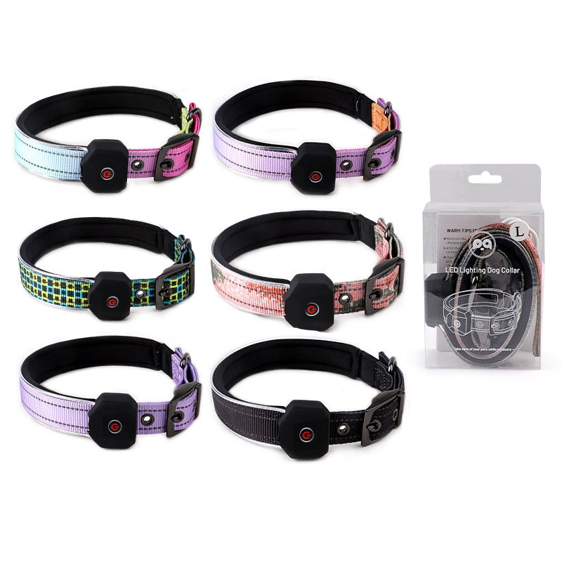 LED Pet Luminous Printing Reflective Stripe USB Charging Shiny Dog Collar - Shopinapets  LED Pet Luminous Printing Reflective Stripe USB Charging Shiny Dog Collar Shopinapets #