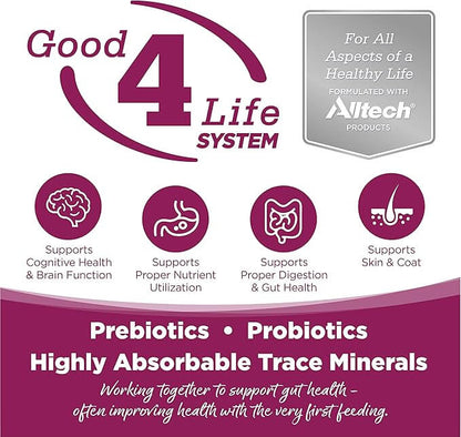 Graphic promoting the "Good 4 Life System" by Alltech, highlighting benefits like cognitive health, digestion, and skin support.