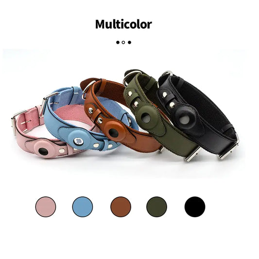 Leather Air tag Dog Collar Pet - Adjustable Collar