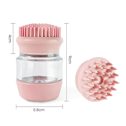Pet Bath Brush - Silicone Grooming Brush with Shampoo Dispenser, Double Brush Head - Shopinapets  Pet Bath Brush - Silicone Grooming Brush with Shampoo Dispenser, Double Brush Head Shopinapets #