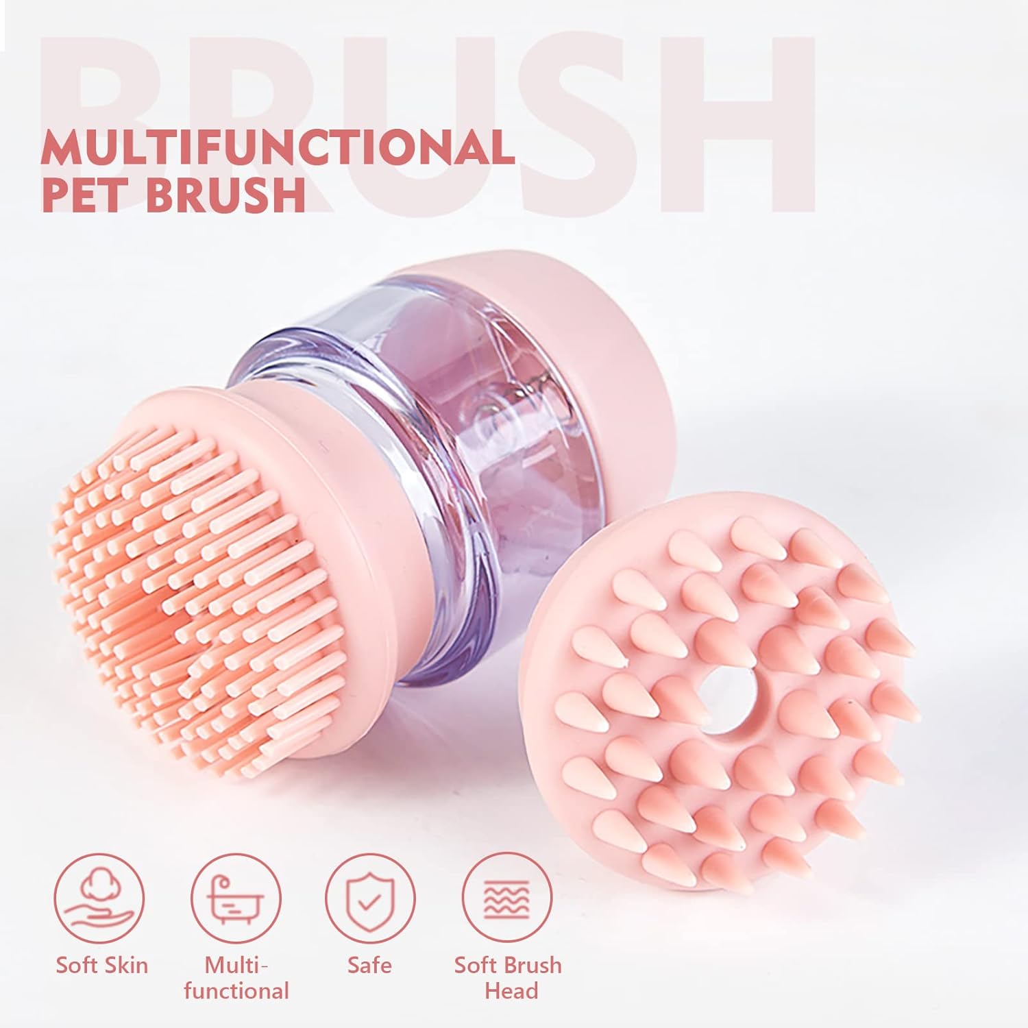 Pet Bath Brush - Silicone Grooming Brush with Shampoo Dispenser, Double Brush Head - Shopinapets  Pet Bath Brush - Silicone Grooming Brush with Shampoo Dispenser, Double Brush Head Shopinapets #