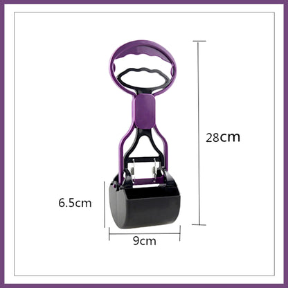 A purple and black portable scoop with dimensions: height 28cm, width 9cm, depth 6.5cm, featuring a comfortable handle.