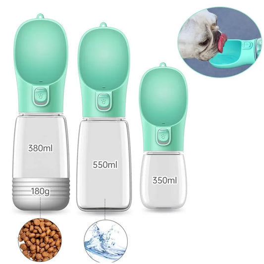 A portable water bottle designed for pets, featuring a convenient spout for easy hydration.