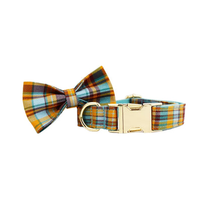 Plaid dog collar with bow tie on a white background