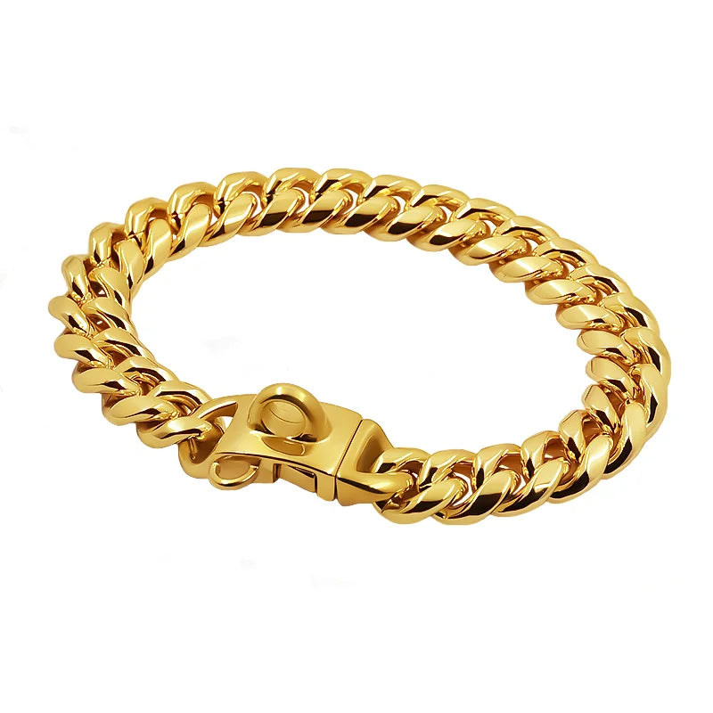 Gold chain bracelet on a white background