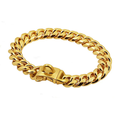 Gold chain bracelet on a white background