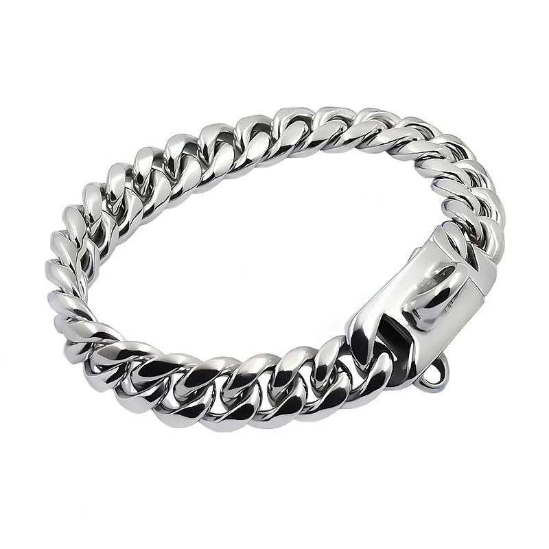 Silver chain bracelet on a white background