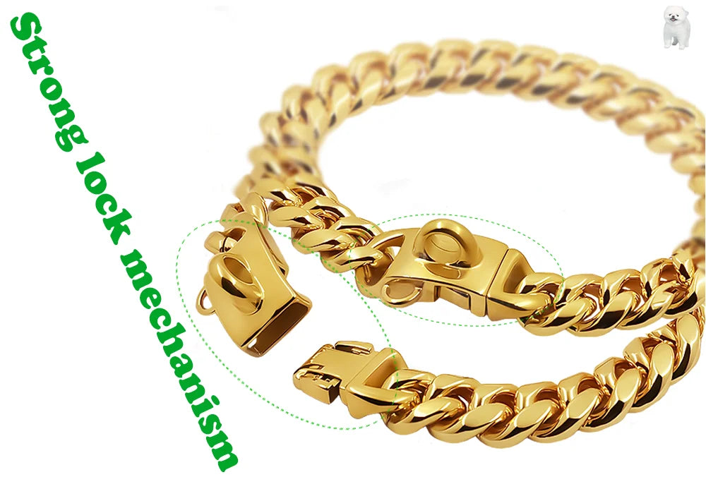 Gold chain bracelet with a strong lock mechanism on a white background