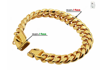 Gold chain bracelet with measurements on a white background