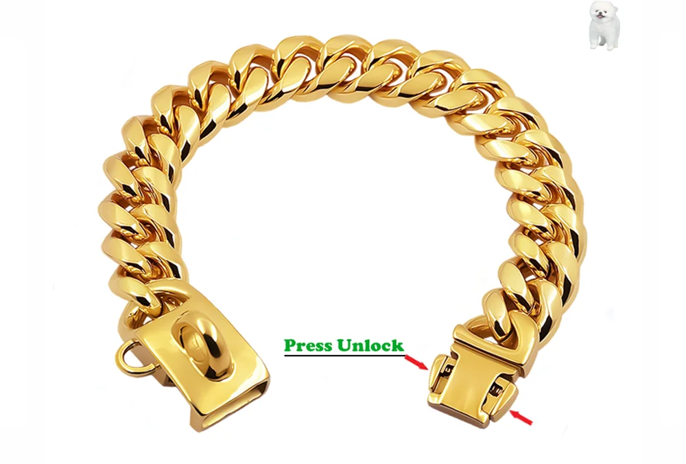 Gold chain bracelet with a lock mechanism on a white background