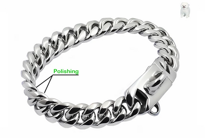 Silver chain bracelet with 'Polishing' label on a white background