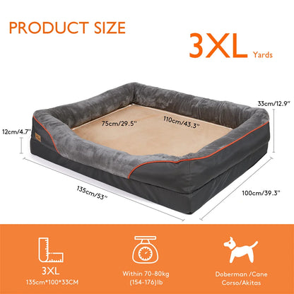 Measurement chart of a large pet bed with dimensions and product size label.