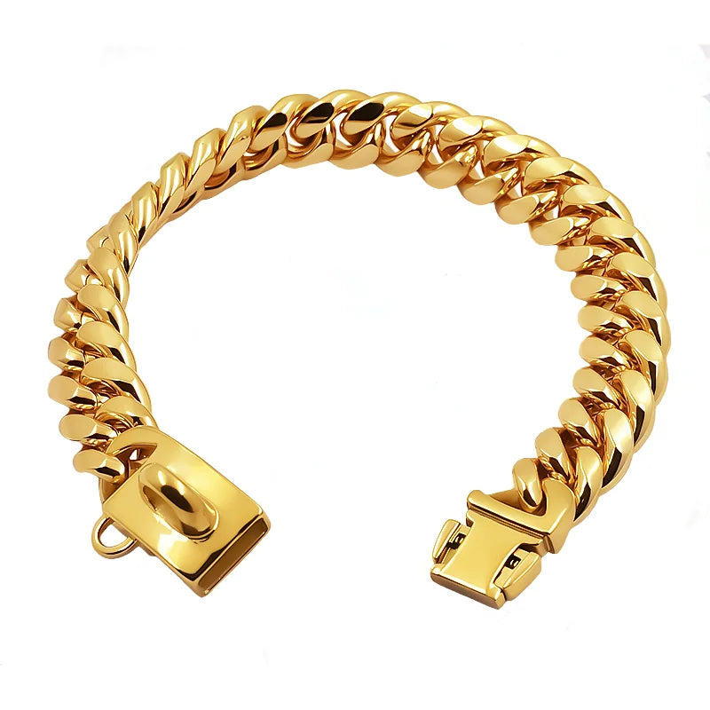 Gold chain bracelet on a white background