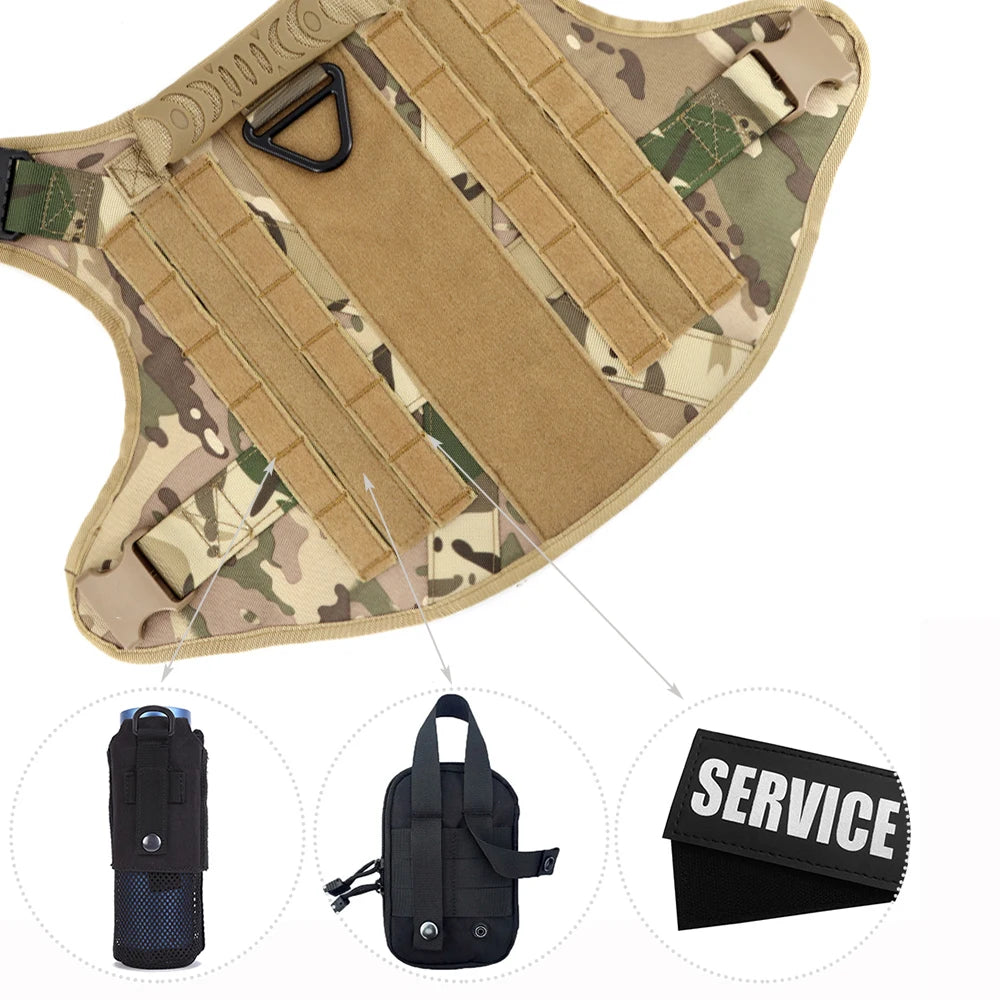 Camouflage tactical vest with additional accessories on a white background
