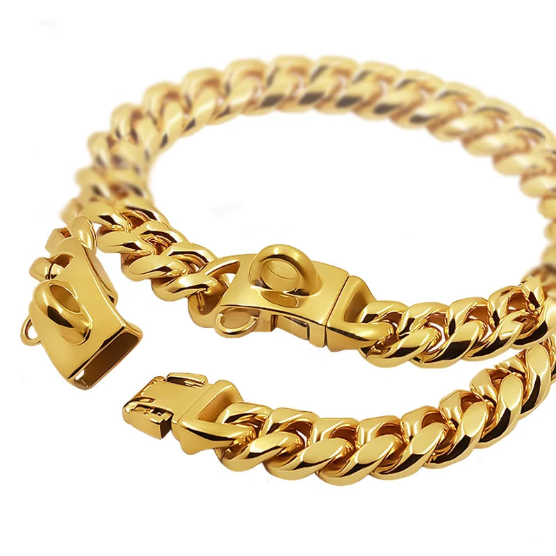 Gold chain bracelet on a white background