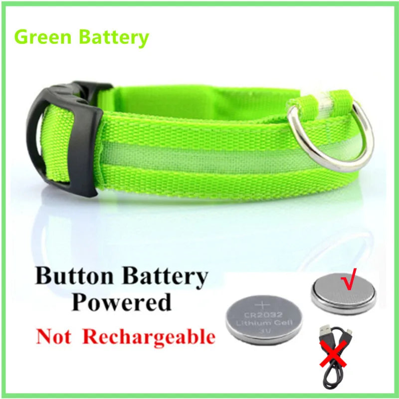 Green dog collar with battery information on a white background
