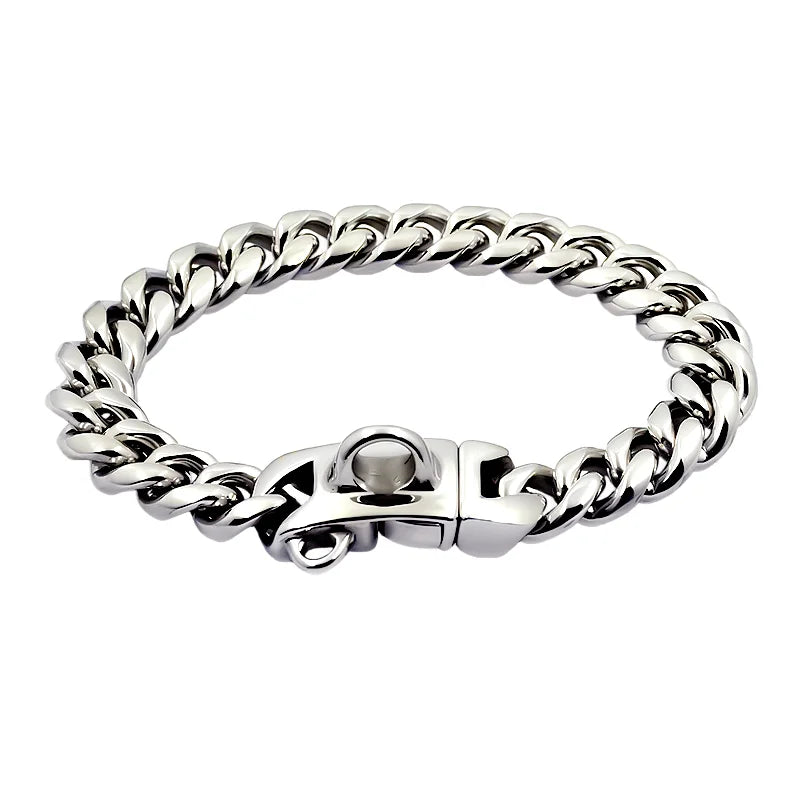 Silver chain bracelet with a clasp on a white background