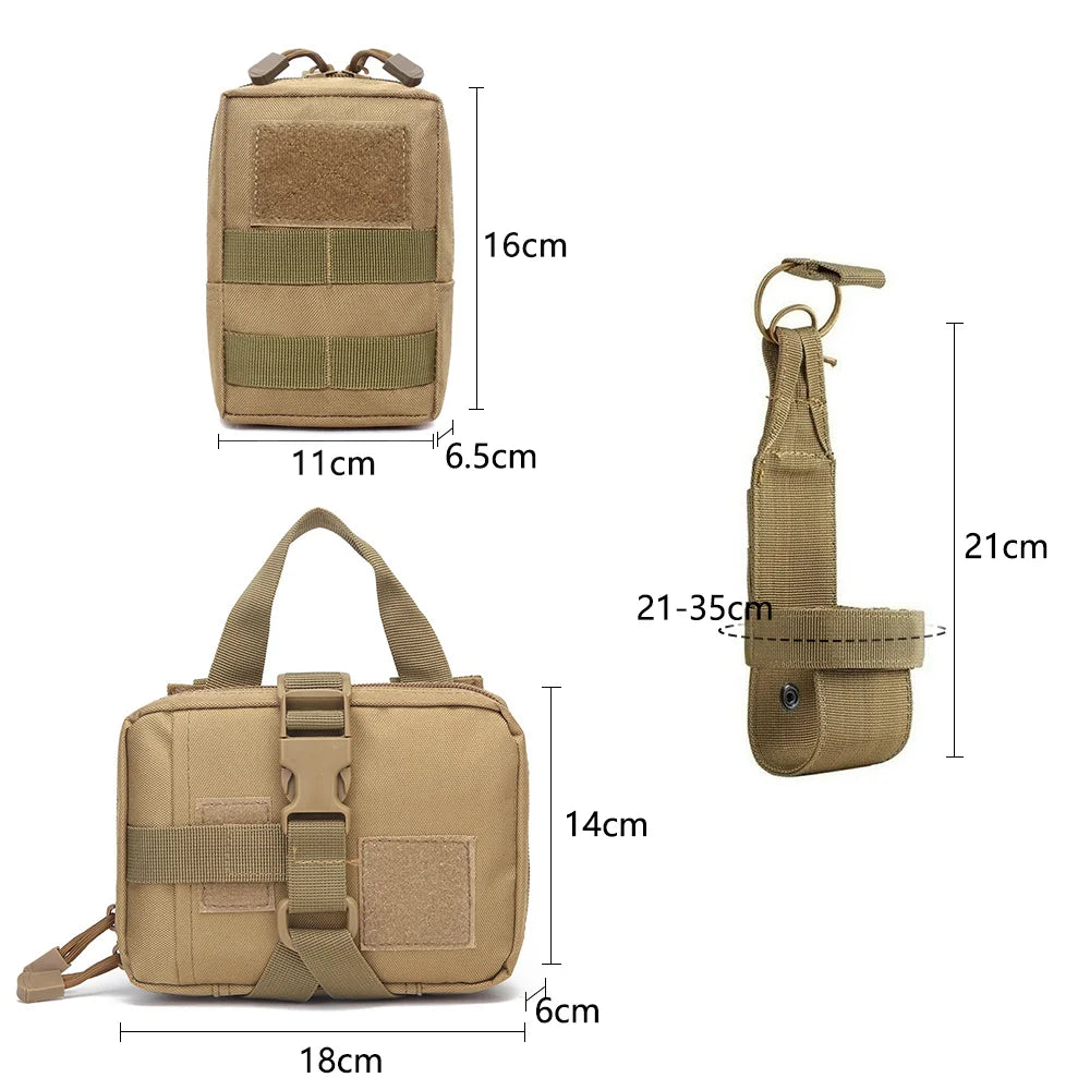 Tactical pouch with measurements on a white background
