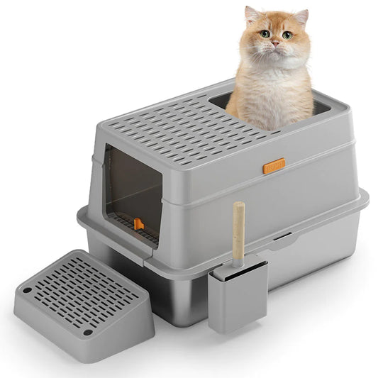 Sleek Gray Cat Litter Enclosure - Shopinapets  Sleek Gray Cat Litter Enclosure Shopinapets #