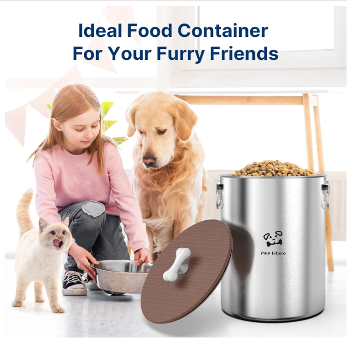 Stainless Steel Airtight Dog Food Containers with Wooden Lid - 2PK 24-25 Lbs total 50 lbs - Shopinapets  Stainless Steel Airtight Dog Food Containers with Wooden Lid - 2PK 24-25 Lbs total 50 lbs Shopinapets #