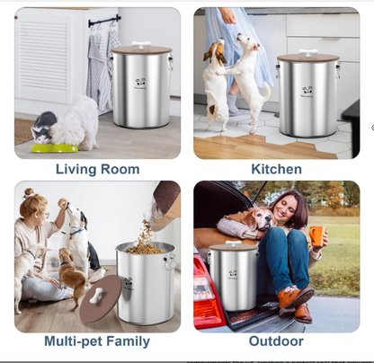 Stainless Steel Airtight Dog Food Containers with Wooden Lid - 2PK 24-25 Lbs total 50 lbs - Shopinapets  Stainless Steel Airtight Dog Food Containers with Wooden Lid - 2PK 24-25 Lbs total 50 lbs Shopinapets #