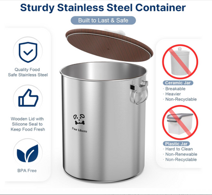 Stainless Steel Airtight Dog Food Containers with Wooden Lid - 2PK 24-25 Lbs total 50 lbs - Shopinapets  Stainless Steel Airtight Dog Food Containers with Wooden Lid - 2PK 24-25 Lbs total 50 lbs Shopinapets #