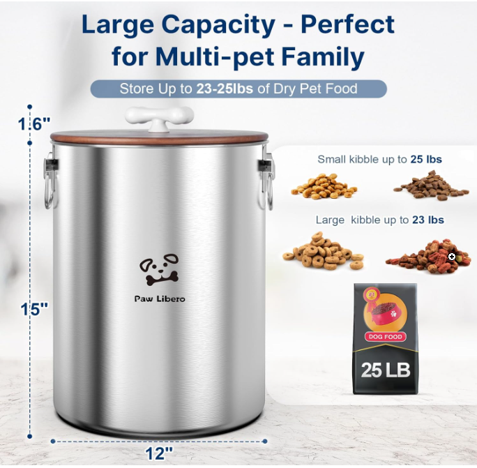 Stainless Steel Airtight Dog Food Containers with Wooden Lid - 2PK 24-25 Lbs total 50 lbs - Shopinapets  Stainless Steel Airtight Dog Food Containers with Wooden Lid - 2PK 24-25 Lbs total 50 lbs Shopinapets #