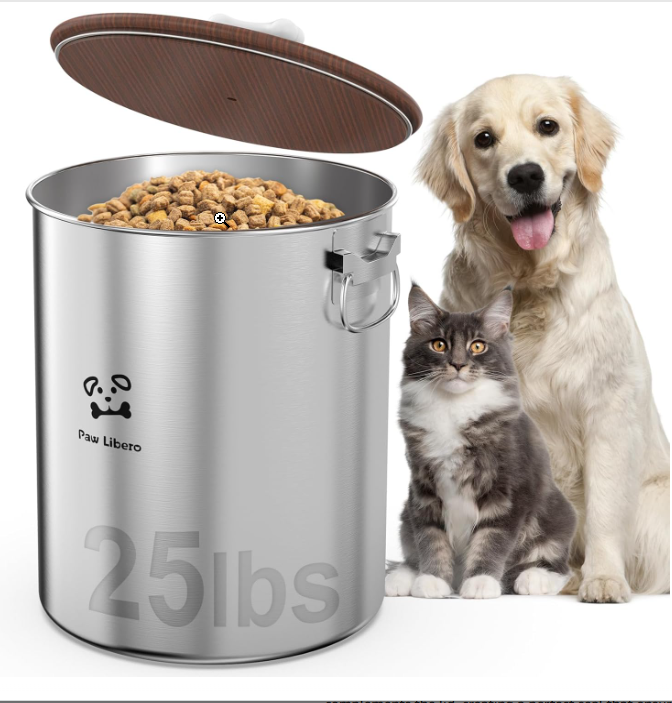 Stainless Steel Airtight Dog Food Containers with Wooden Lid - 2PK 24-25 Lbs total 50 lbs - Shopinapets  Stainless Steel Airtight Dog Food Containers with Wooden Lid - 2PK 24-25 Lbs total 50 lbs Shopinapets #
