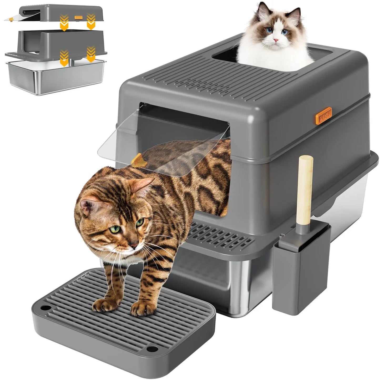 MaxiHood Stainless Steel Cat Litter Box XL - Shopinapets