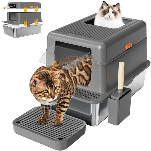 MaxiHood Stainless Steel Cat Litter Box XL - Shopinapets