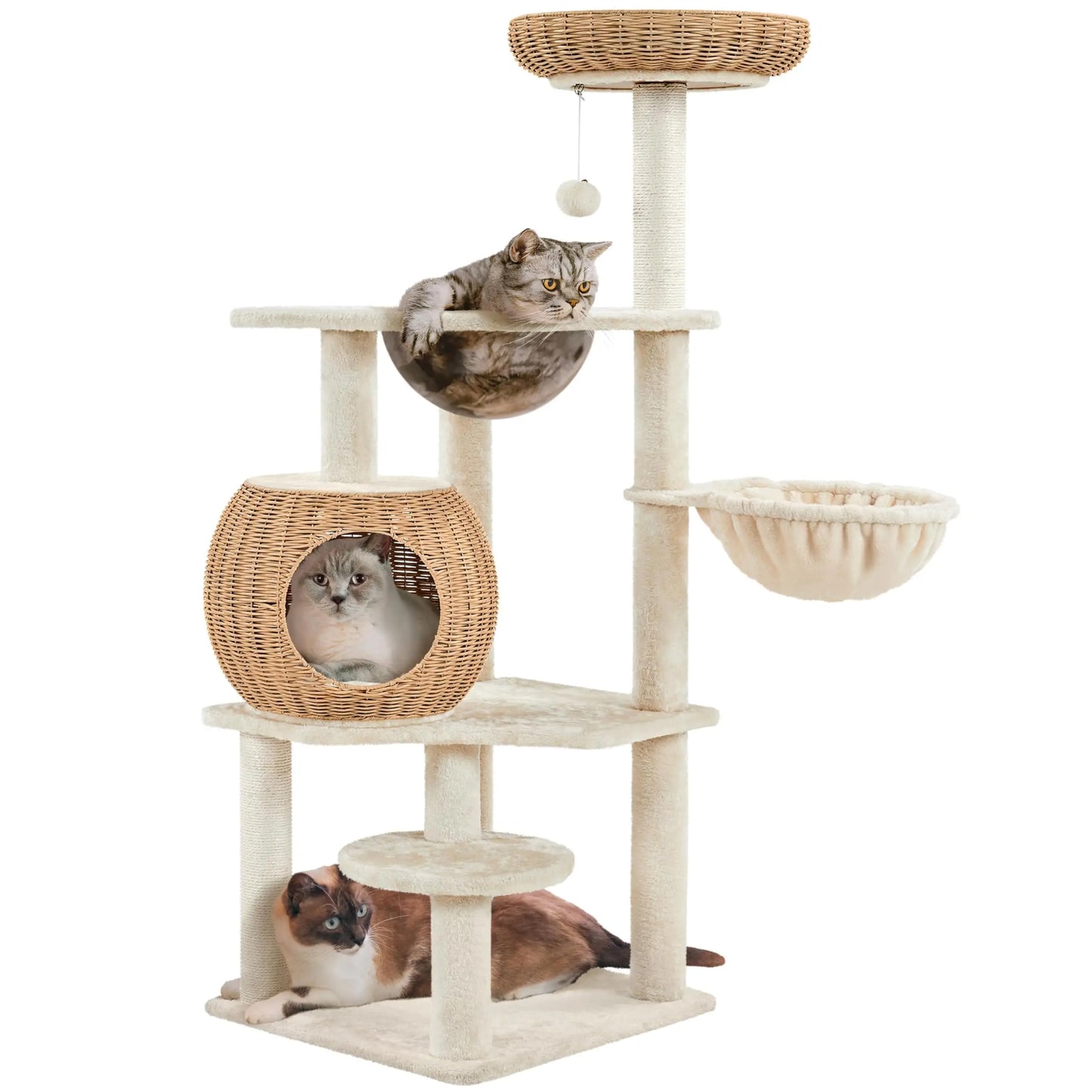 Yaheetech Elite 54in Rattan Cat Haven with Plush Condo and Clear Lounger - Shopinapets