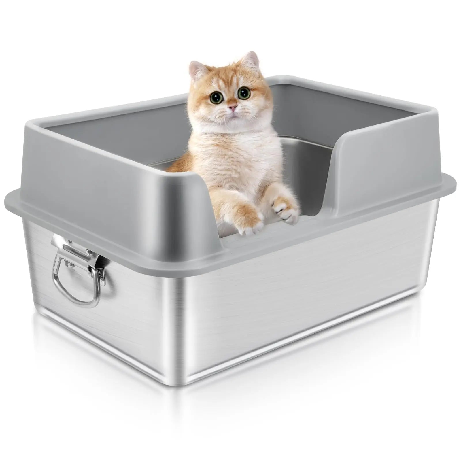 Stainless Steel High-Side Cat Box with Handle - Shopinapets