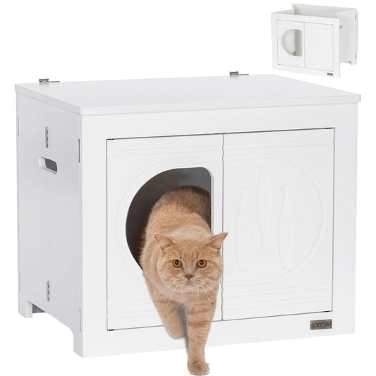 PETSFIT QuickFold Cat Litter Box Enclosure - Furniture Style, No Assembly, White - Shopinapets