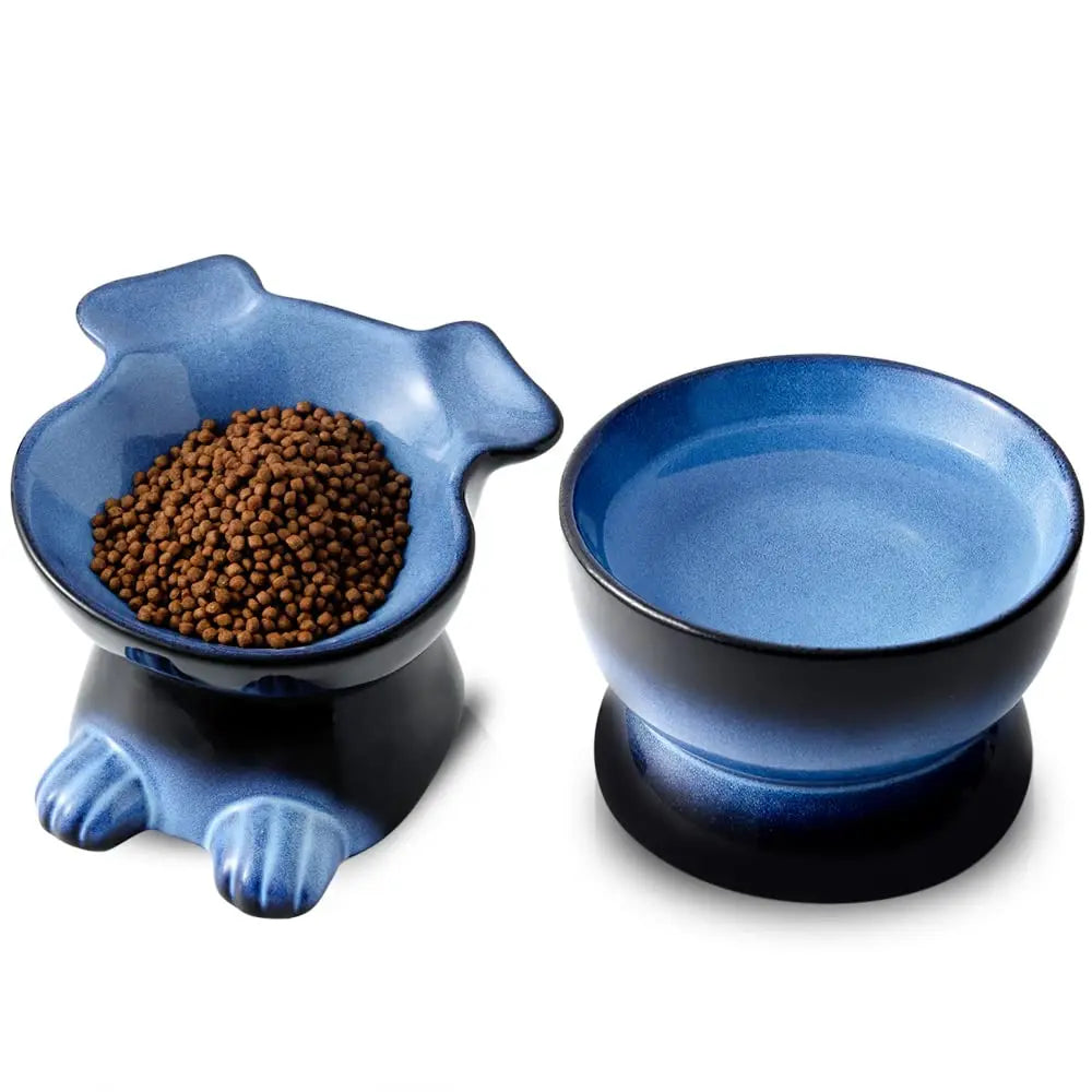 Ceramic Duo Dog Bowl Set: Elevated Feeding for Small to Medium Pets - Vivid Blue - Shopinapets