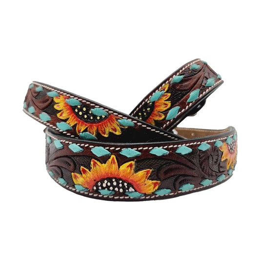 Sunflower Charm Leather Dog Collar - Shopinapets