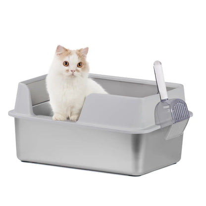 Sleek Stainless Steel Cat Litter Box with Scoop - Shopinapets