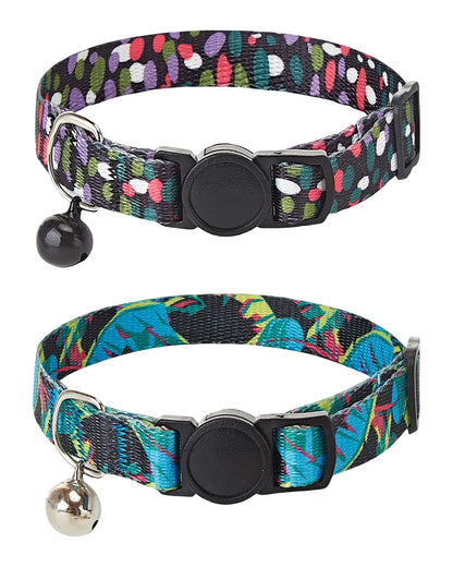 JUFOO 2-Piece Quick Release Cat Collars with Bells (Jungle Mushrooms) - Shopinapets