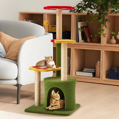 37in Floral Cat Tree Tower with 3 Scratch Posts - Shopinapets