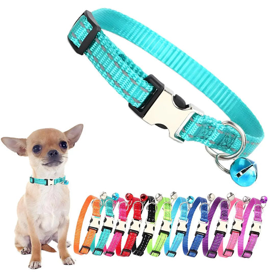 Petite Pet Collar with Bell: Reflective Nylon for XSmall Pets - Shopinapets